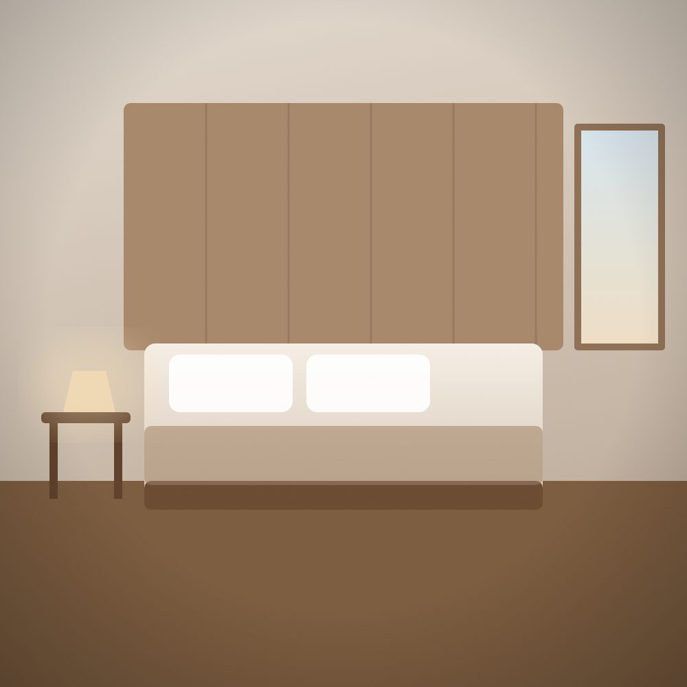 Small bedroom with built-in storage along one wall.
